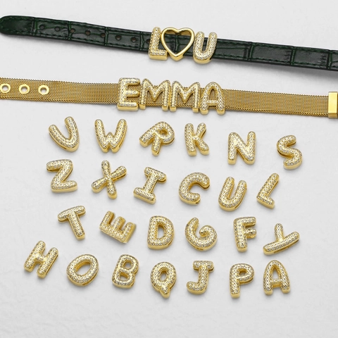 Slider Letter Bracelet Gold Plated Alphabet Zircon Charms PU Leather Metal Mesh DIY Jewelry Fashion Accessories Women