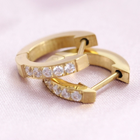 Stainless Steel Hoop Earrings With Cubic Zirconia 18K Gold Plated Minimalist Small Ear Buckle Fashion Jewelry For Women