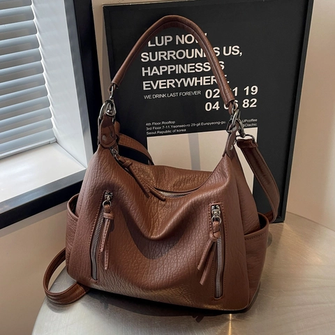 Borsa Tote Hobo Di Moda Motivo Lychee Pelle PU Grande Capacità Borsa A Tracolla Donna Quotidiano Pendolare Semplice Versatile