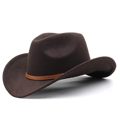 Western Cowboy Hat Wide Brim Polyester Felt Fedora Retro Ethnic Style With Leather Band For Men Women Kids