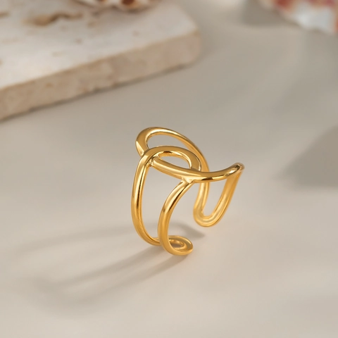 Minimalistische Geometrische Onregelmatige Open Ring Roestvrij Staal Verguld Verstelbaar Verstrengelde Sieraden Vrouwen