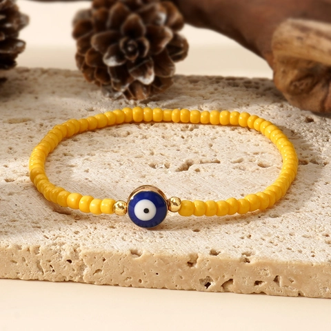 Evil Eye Beaded Bracelet Handmade Copper Alloy Lucky Protection Bohemian Seed Bead Jewelry For Women Men Elastic