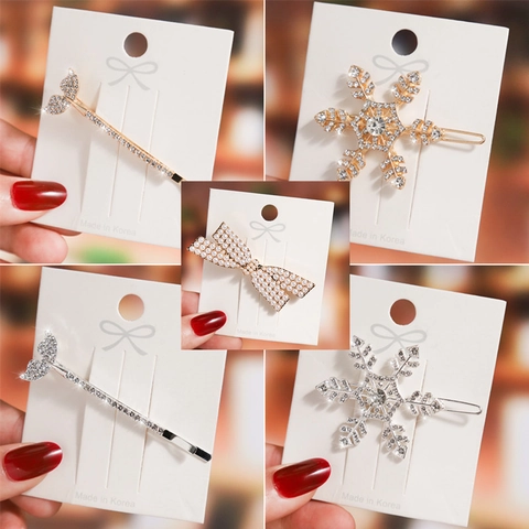 Rhinestone Faux Artificial Pearl Hair Clips Alloy Snowflake Mermaid Tail Bow Barrette Elegant Sparkling Fashion Accessories For Women
