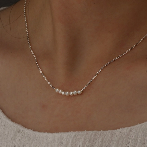 Collier Künstliche Perle En Argent Sterling 925 Minimaliste Künstliche Perles Blanches Rangée Élégante Chaîne De Clavicule Délicate Bijoux Femmes