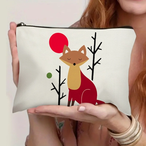 Fuchs Print Kosmetiktasche Feinleinen Polyester Kulturbeutel Reißverschluss Leicht Tragbar Reise Organizer Für Damen