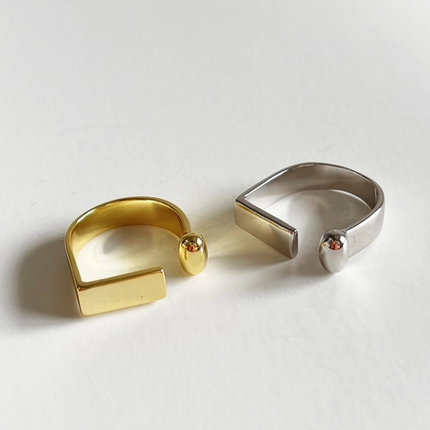Anello Geometrico A Forma Di D In Argento Sterling 925 Minimalista Regolabile Design Chic Gioielli Da Dito