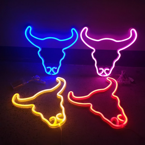 Bull Head Neon Sign LED Wanddeko Licht Kunststoff USB Batteriebetrieben Festliche Atmosphäre Lampe Für Schlafzimmer Party Zuhause