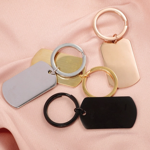 Portachiavi Piastrina Militare Acciaio Inox Lucidato Vuoto Pendente Rettangolo Accessori Stile Minimalista Semplice