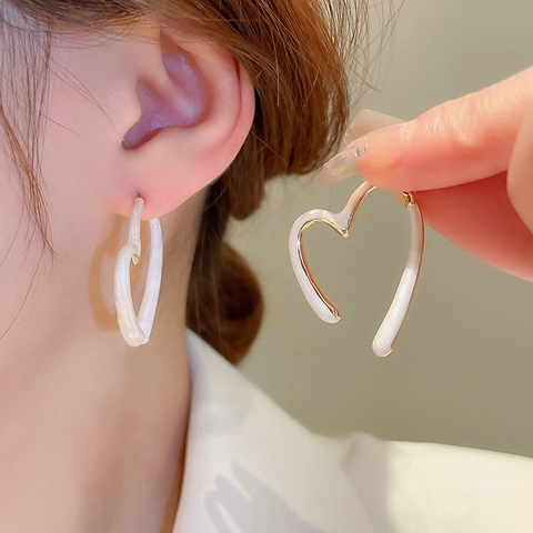 Orecchini A Lobo Cuore Vuoto Con Lega Di Smalto E Perno In Argento Sterling 925 Stile Retro Francese Elegante Donna Gioielli