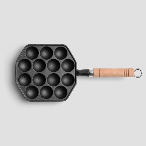 Padella Takoyaki In Ghisa Griglia Per Polpette Di Polpo Antiaderente Utensili Da Cucina E Manico In Legno