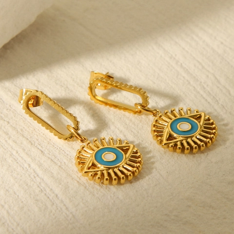 Pendientes Colgantes Ojo Turco Acero Inoxidable Chapado En Oro 18K Esmalte Aceite Azul Moda Joyas Vintage Para Mujeres