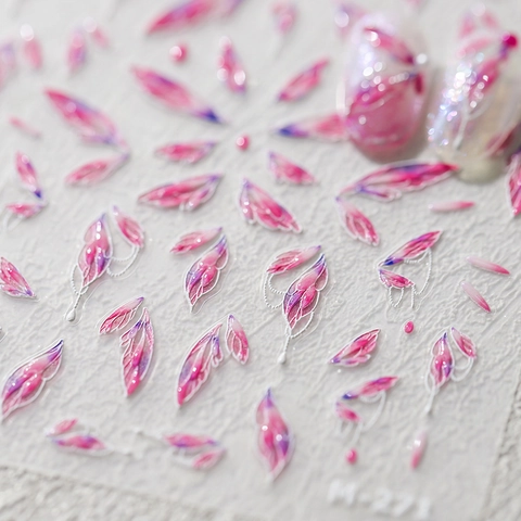 Nail Art Stickers 3D Embossed Decals Pink Purple Gradient Butterfly Wings Petals Laser Adhesive DIY Manicure Decor