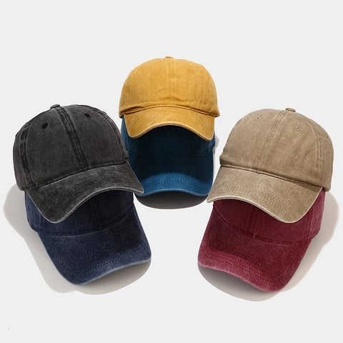 Casquette De Baseball En Coton Lavé Rétro Ajustable Style Vintage Délavé Visière Courbée Chapeau Protection Solaire Unisexe