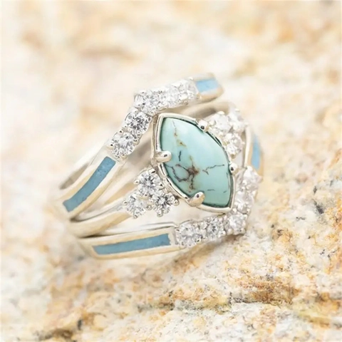 Boheemse Marquise Imitatie Turkoois Ringen Koper Zirkonia Retro Etnische Sieraden Voor Vrouwen