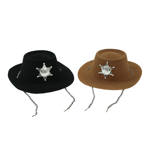 Cappello Da Sceriffo Cowboy Occidentale Con Distintivo A Stella D'argento Plastica Falda Larga Accessoire Per Feste