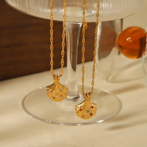 Schelp Hanger Ketting 18K Verguld 304 Roestvrij Staal Zirkoon Ingelegd Ins Stijl Elegante Sieraden Voor Vrouwen
