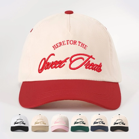 Casquette De Baseball Vintage Bicolore Polyester Broderie Sweet Treats Visière Incurvée Réglable Respirante Soleil