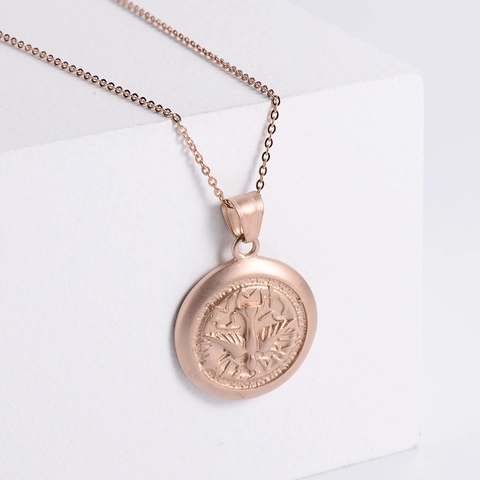 Vintage Friedenstaube Rundmünze Anhänger Halskette Roségold Edelstahl Relief Vogel Schmuck Für Damen Klassischer Stil