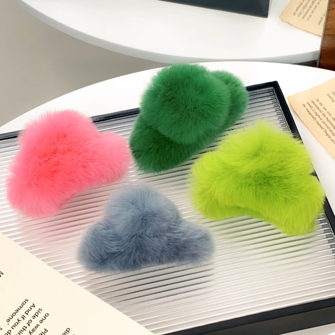 Fluffy Rabbit Fur Hair Claw Clip Soft Plush Cloud Shape Shark Hair Clamp Autumn Winter Headwear For Women Girls