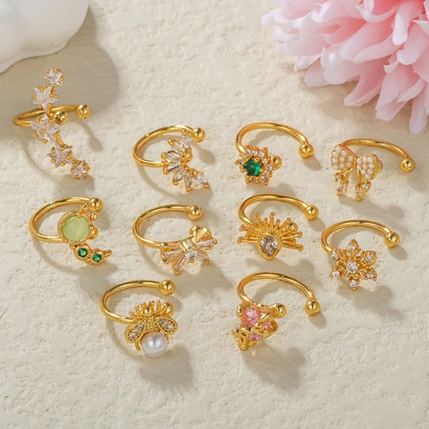 Ear Cuff In Ottone Senza Buco Orecchini Regolabili Farfalla Ape Fiocco Fiocco Di Neve Zirconia Perla Artificial Gioielli Donna