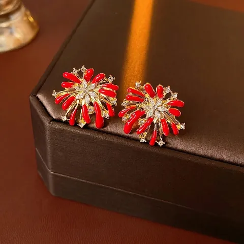 Orecchini A Lobo Fiori Fuochi D'artificio Lega Strass Smalto Con Perno In Argento Stile Vintage Elegante Per Donna