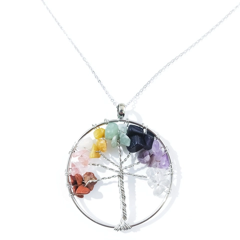 Tree Of Life Anhänger Halskette Natürlicher Kristallschotter Kupferdraht Handgewickelt Boho Heilung Reiki Energie
