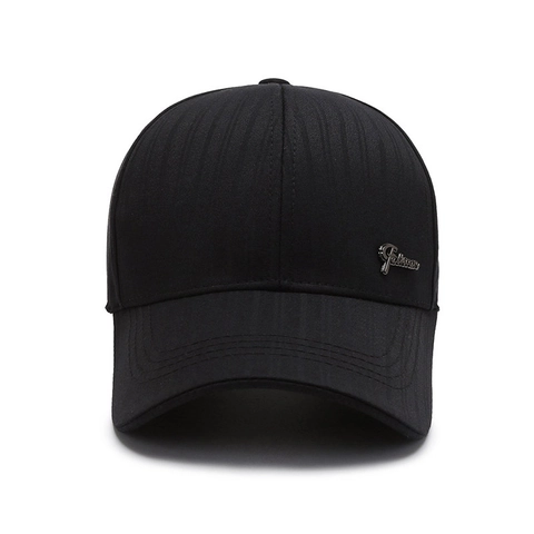 Baseball Cap For Men Polyester Textured Vertical Stripes Adjustable Sun Protection Outdoor Casual Hat With Metal Logo