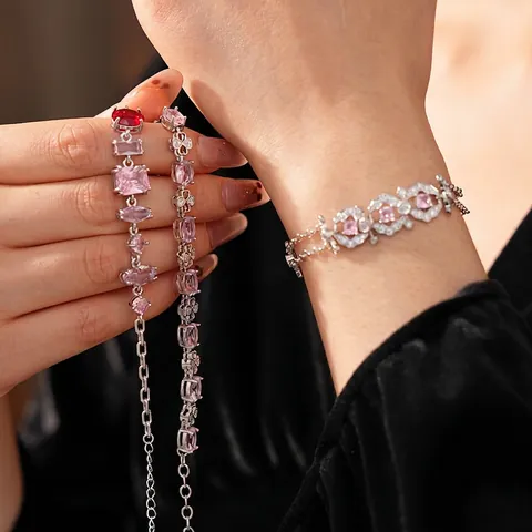 Bracciale In Zircone Geometrico In Stile Palazzo Vintage Francese Donna Squisiti Gioielli In Rame Regolabile Leggero Lusso Anello Mano