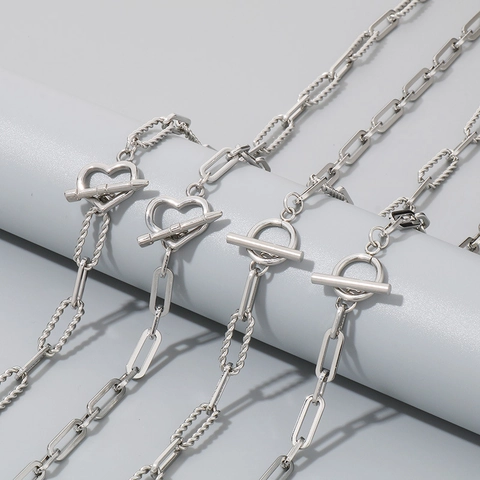Ensemble Collier Et Bracelet Avec Pendentif Cœur Et Fermoir à Bascule En Acier Inoxydable Bijoux De Mode Unisexe Chaîne Trombone