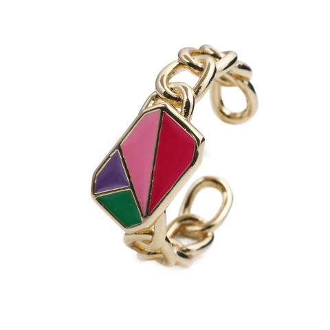 Anello Aperto Geometrico In Smalto Colorato Placcato Oro Rame Maglia A Catena Zircone Intarsiato Gioielli Regolabili Da Donna