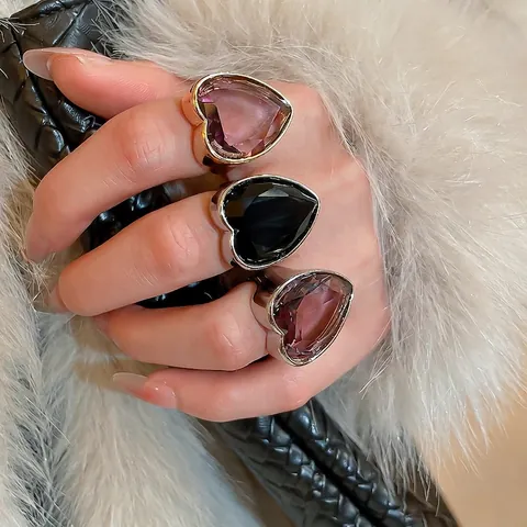 Anello Statement A Forma Di Cuore Grande Zircone Pietra Preziosa Lega Cristallo Sfaccettato Gioielli Da Dito Per Donna Regalo Party