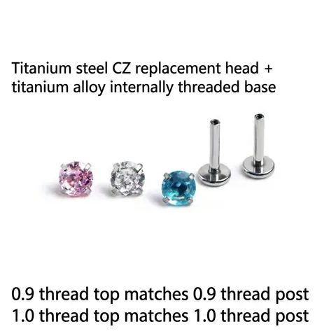 Internal Thread Titanium Steel Zirconia Replacement Head Round Cut Piercing Stud Body Jewelry For Labret Ear Medusa