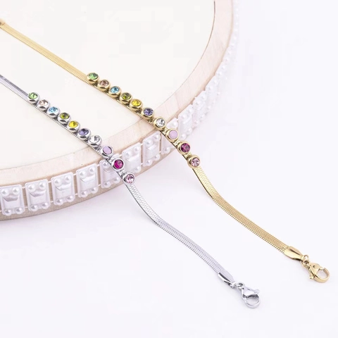 Bracciale A Catena Di Serpente In Acciaio Inossidabile Con Cristalli Colorati Placcatura Sottovuoto Gioielli Eleganti Per Donna