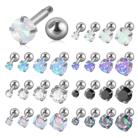 Boucles Oreilles Stud Acier Inoxydable Zircon Rond Opale Sertis Griffes Piercing Cartilage Bijoux Pour Femmes