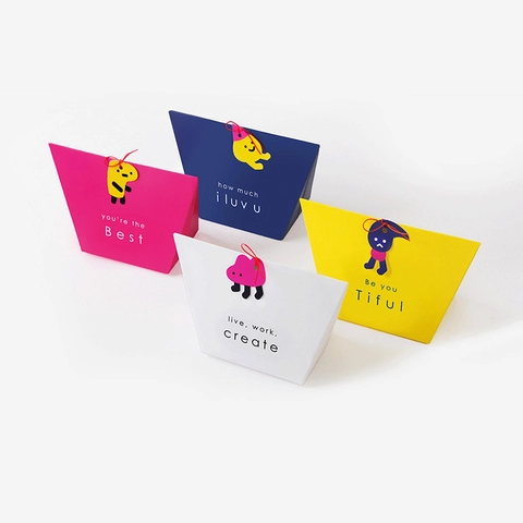 Trapezoid Gift Packaging Boxes Cardstock Paper With Cartoon Tags And Red Strings For Party Candy Cookies Small Treats