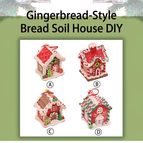 Christmas Gingerbread House Hanging Ornament Soft Clay Mini Festive Desktop Decoration Candy Cane Snow Roof Decor