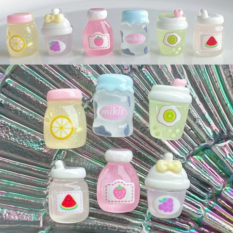 Resin Mini Drankfles Charms Transparant Vruchtensap Ontwerp Glitter Simulatie Voedsel DIY Sieraden Ambacht Decoratie