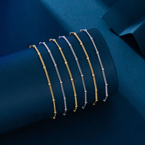 Bracciale Minimalista in Argento Sterling 925 con Perline Tonde per Donna Bracciale a Catena Regolabile Gioielli Estetici