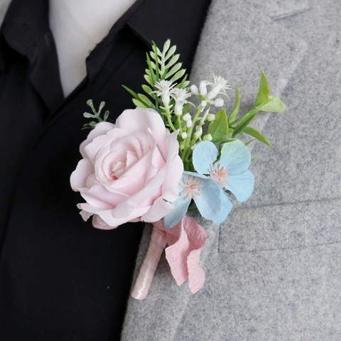 Wedding Boutonniere Artificial Satin Rose Flower Wrist Corsage For Groom Bride Bridesmaid Handmade European Style