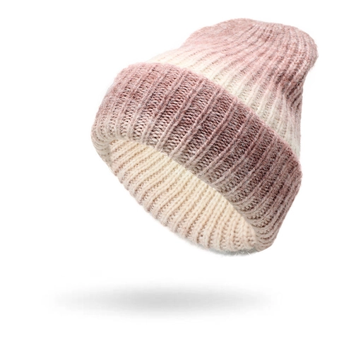 Beanie Mütze Verlauf Tie-Dye Baumwolle Kaninchenhaar Gerippt Strick Warm Wintermütze Damen Mode