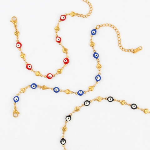 Evil Eye Herz Armbänder Edelstahl Emaille Zierliche Verstellbare Kette Schmuck Für Damen