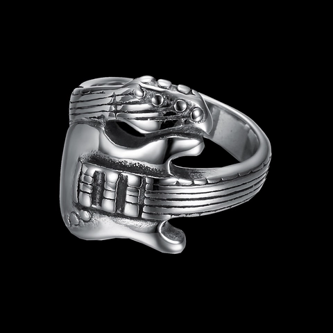 Anello A Forma Di Chitarra Elettrica Acciaio Inossidabile Stile Punk Rock Retro Gioielli Per Uomo Regalo Amante Musica
