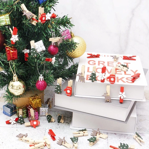 Weihnachts-Holzklammern Rentier Schneeflocke Baum Fäustling Für Feiertags-Fotodisplay Und DIY Geschenkverpackung Dekoration