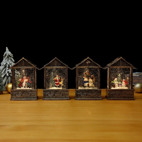 Lanterna Con Palla Di Neve Di Natale LED Con Glitter Rotanti Musicale Decorazione Per La Casa Regalo USB Batteria