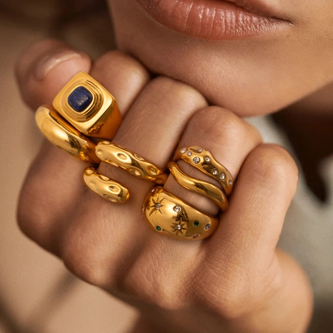 Stainless Steel Zirconia Ring 18K Gold Plated Ins Style Geometric Finger Ring For Women Fashion Jewelry Accessories