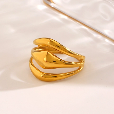 Anello A Onde Multistrato Geometrico Acciaio Inossidabile Placcatura Sottovuoto Minimalista Stile Organico Gioielli Per Donna
