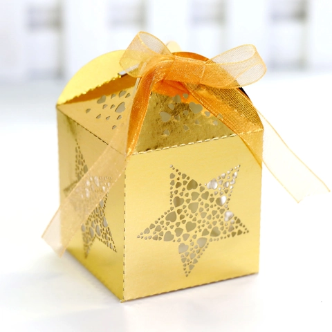 Hollow Pentagram Heart Candy Boxes Laser Cut Pearl Paper Gift Box With Ribbon For Wedding Party Celebration Souvenirs