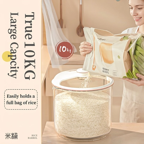 Conteneur À Riz Seau Plastique Qualité Alimentaire Scellé Anti Humidité Insectes Couvercle Transparent Cuisine Graines Farine
