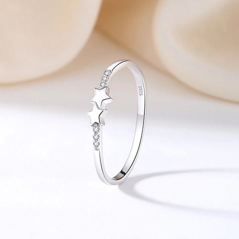 S925 Sterling Silber Doppelstern Ring Minimalistisch Geometrisch Zirkonia Stapelbar Fingerring Für Damen Alltag Mode Accessoire