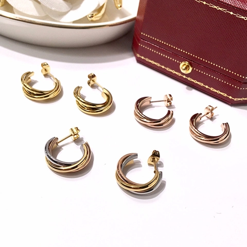 Triple Intertwined Hoop Stud Earrings Titanium Stainless Steel Three Tone Minimalist Elegant Jewelry For Women